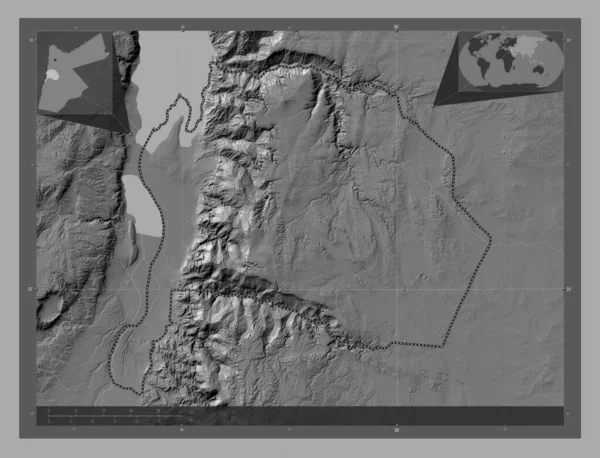 Карак Провінція Йорданія Білевелівська Карта Висот Озерами Річками Кутові Допоміжні — стокове фото