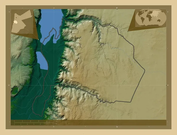 Karak Província Jordânia Mapa Elevação Colorido Com Lagos Rios Mapa — Fotografia de Stock