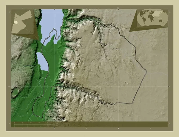 Karak Provincia Giordania Mappa Elevazione Colorata Stile Wiki Con Laghi — Foto Stock