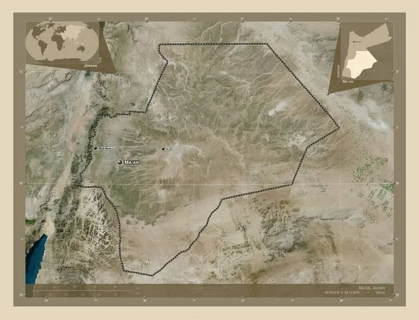 Provincia Jordania Mapa Satelital Alta Resolución Ubicaciones Nombres Las Principales —  Fotos de Stock