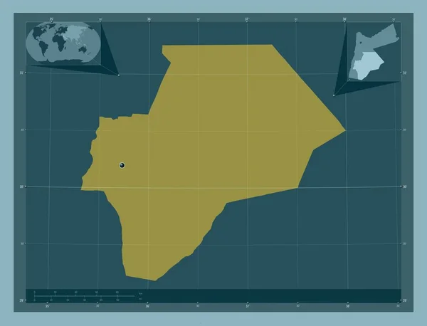 ヨルダンのマアン州 しっかりした色の形 コーナー補助位置図 — ストック写真