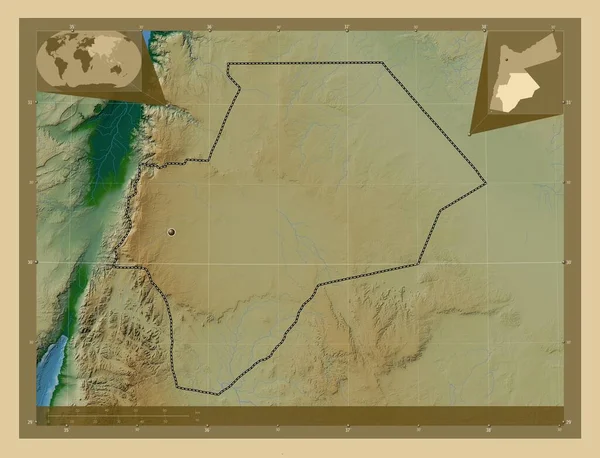 Provincia Jordania Mapa Elevación Colores Con Lagos Ríos Mapas Ubicación —  Fotos de Stock