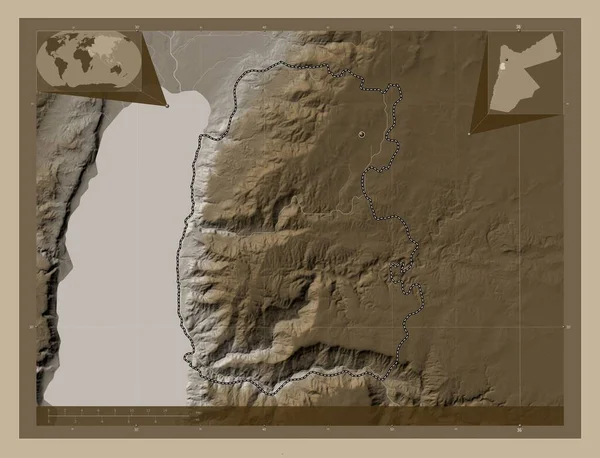 Madaba Province Jordan Elevation Map Colored Sepia Tones Lakes Rivers — Stock Photo, Image