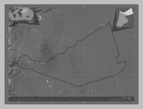 Mafraq Province Jordanie Carte Altitude Niveaux Gris Avec Lacs Rivières — Photo