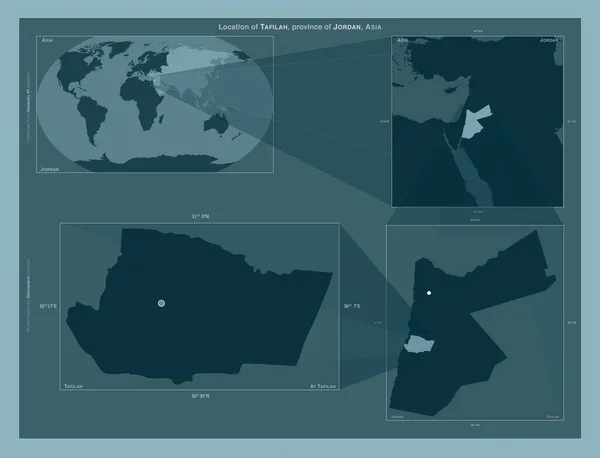 Tafilah Provincia Jordania Diagrama Que Muestra Ubicación Región Mapas Gran — Foto de Stock