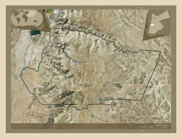 Tafilah Provincia Jordania Mapa Satelital Alta Resolución Ubicaciones Nombres Las —  Fotos de Stock