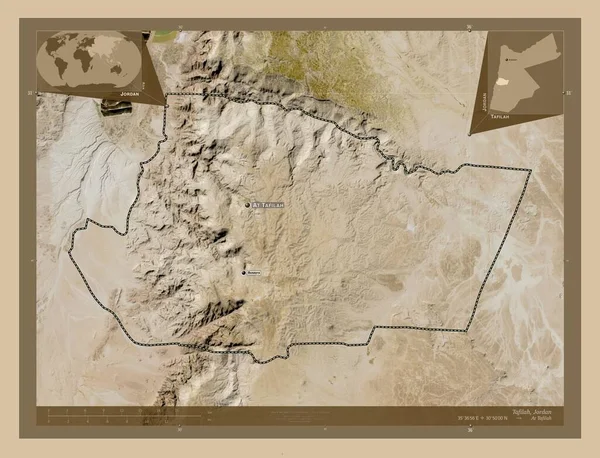 Tafilah Provincia Jordania Mapa Satelital Baja Resolución Ubicaciones Nombres Las —  Fotos de Stock