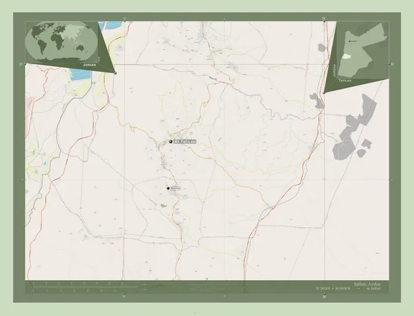 Tafilah Província Jordânia Abrir Mapa Rua Locais Nomes Das Principais — Fotografia de Stock