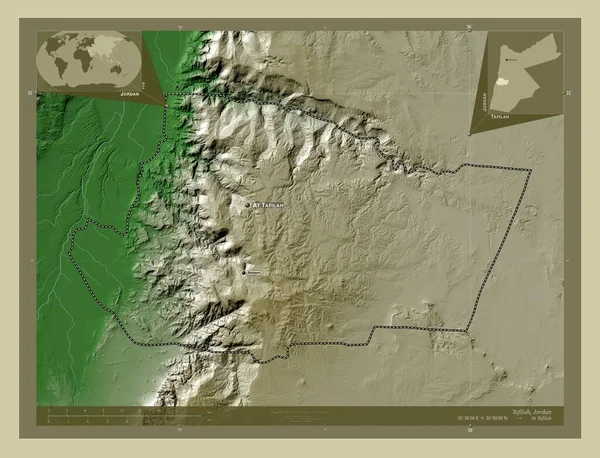 Tafilah Provincia Giordania Mappa Elevazione Colorata Stile Wiki Con Laghi — Foto Stock