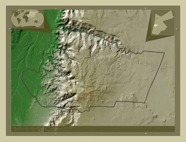 Tafilah Prowincja Jordania Mapa Wzniesień Kolorowa Stylu Wiki Jeziorami Rzekami — Zdjęcie stockowe