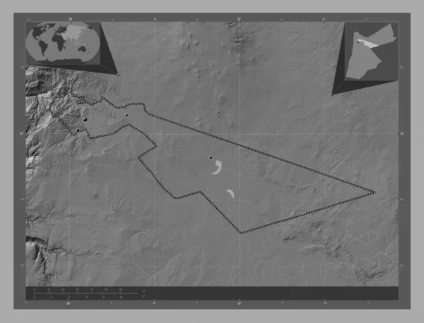 Zarqa Província Jordânia Bilevel Mapa Elevação Com Lagos Rios Locais — Fotografia de Stock