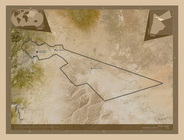 Zarqa Província Jordânia Mapa Satélite Baixa Resolução Locais Nomes Das — Fotografia de Stock
