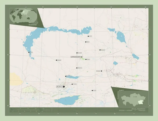 Almaty Região Cazaquistão Abrir Mapa Rua Locais Nomes Das Principais — Fotografia de Stock