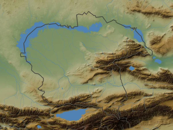 Almaty Região Cazaquistão Mapa Elevação Colorido Com Lagos Rios — Fotografia de Stock