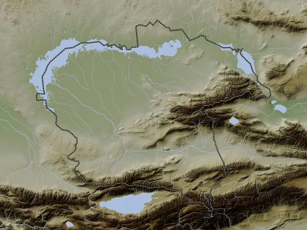 Almaty Região Cazaquistão Mapa Elevação Colorido Estilo Wiki Com Lagos — Fotografia de Stock
