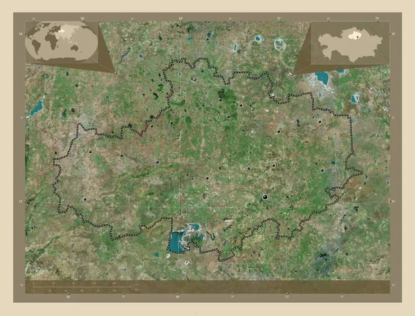 Aqmola Oblast Kazachstánu Satelitní Mapa Vysokým Rozlišením Umístění Velkých Měst — Stock fotografie