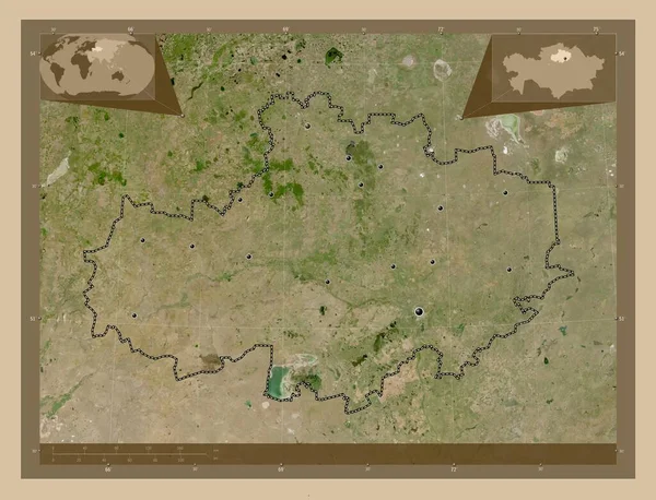 Акмола Район Казахстану Супутникова Карта Низькою Роздільною Здатністю Розташування Великих — стокове фото