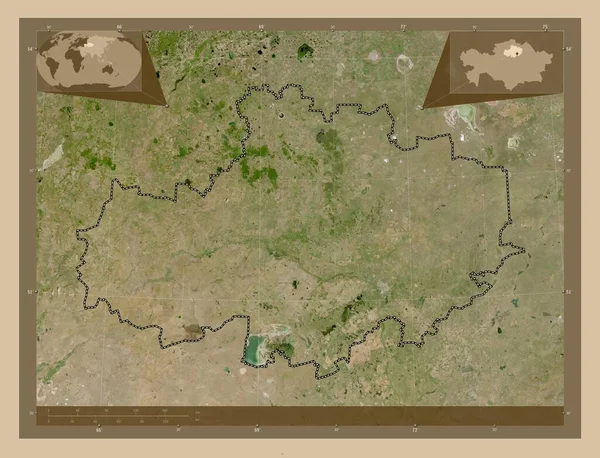 Aqmola Region Kazakhstan Low Resolution Satellite Map Corner Auxiliary Location — Stock Photo, Image