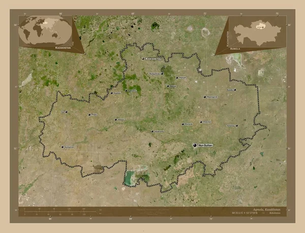 Aqmola Región Kazajstán Mapa Satelital Baja Resolución Ubicaciones Nombres Las —  Fotos de Stock