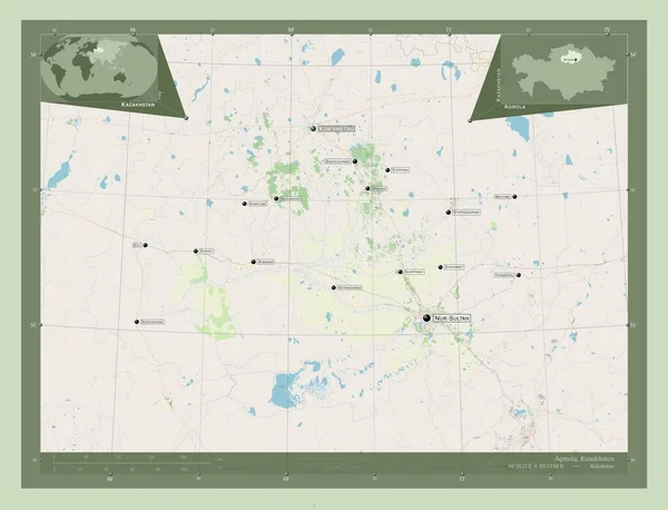 Aqmola Regio Kazachstan Open Plattegrond Locaties Namen Van Grote Steden — Stockfoto