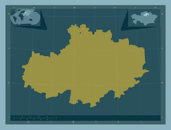 アクモーラ カザフスタンの地域 しっかりした色の形 コーナー補助位置図 — ストック写真