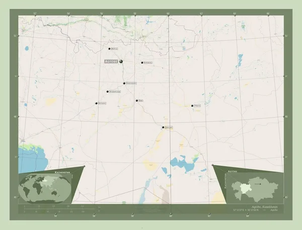 Aqtobe Region Kazachstanu Otwórz Mapę Ulic Lokalizacje Nazwy Głównych Miast — Zdjęcie stockowe