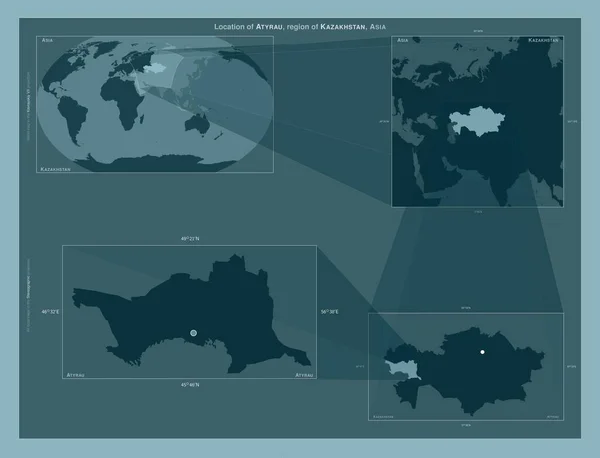 Atyrau Oblast Kazachstánu Diagram Znázorňující Umístění Oblasti Větších Mapách Složení — Stock fotografie