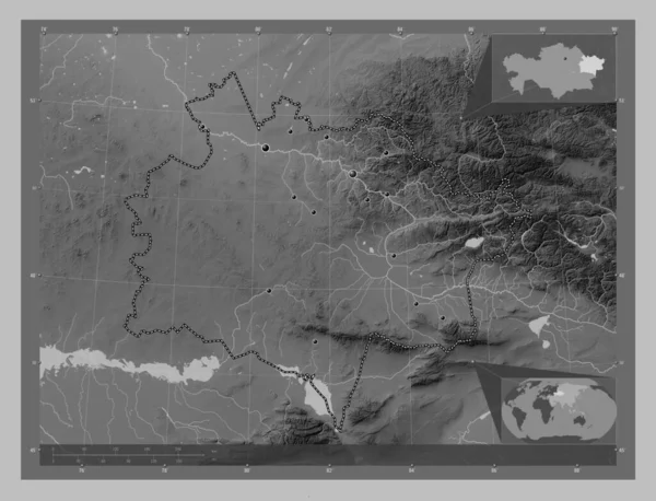 Восточный Казахстан Область Казахстана Карта Высот Оттенках Серого Озерами Реками — стоковое фото