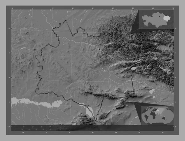 Oost Kazachstan Regio Kazachstan Hoogteplattegrond Met Meren Rivieren Hulplocatiekaarten Hoek — Stockfoto