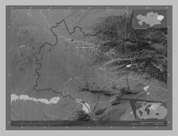 Oost Kazachstan Regio Kazachstan Grayscale Hoogte Kaart Met Meren Rivieren — Stockfoto