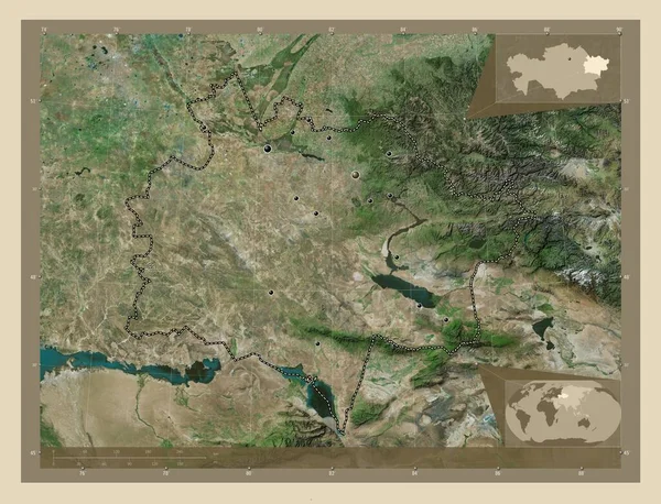 Kazakhstan Oriental Région Kazakhstan Carte Satellite Haute Résolution Emplacements Des — Photo