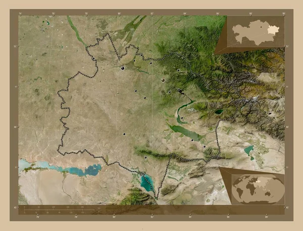 Kazajstán Oriental Región Kazajstán Mapa Satelital Baja Resolución Ubicaciones Las — Foto de Stock