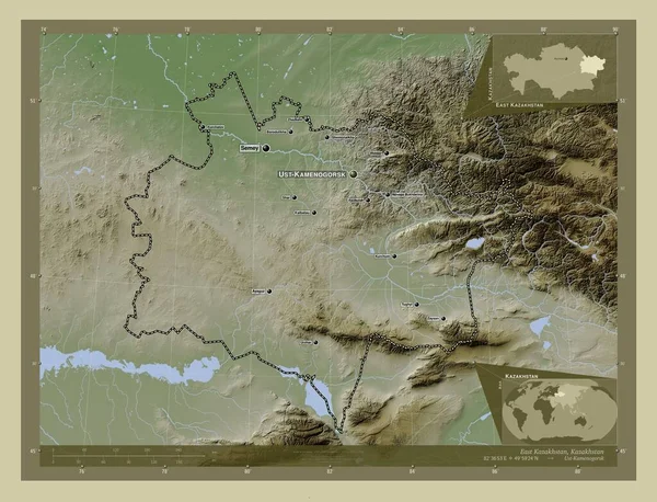 Східний Казахстан Казахстан Висота Карти Забарвлена Вікі Стилі Озерами Річками — стокове фото