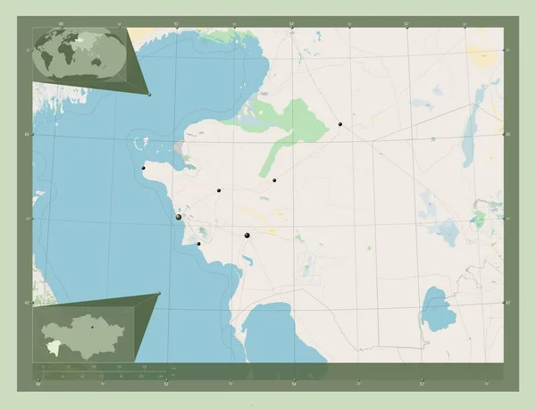 Mangghystau Region Kazachstanu Otwórz Mapę Ulic Lokalizacje Dużych Miast Regionu — Zdjęcie stockowe