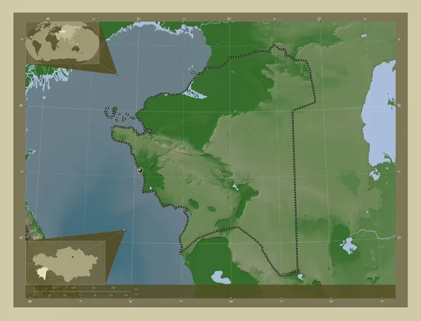 Mangghystau Region Kazachstanu Mapa Wzniesień Kolorowa Stylu Wiki Jeziorami Rzekami — Zdjęcie stockowe