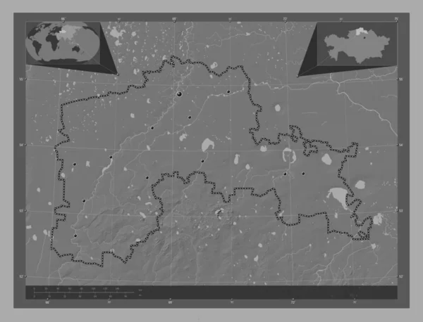 Noord Kazachstan Regio Kazachstan Hoogteplattegrond Met Meren Rivieren Locaties Van — Stockfoto