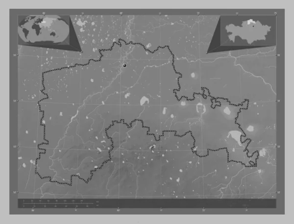 Noord Kazachstan Regio Kazachstan Grayscale Hoogte Kaart Met Meren Rivieren — Stockfoto