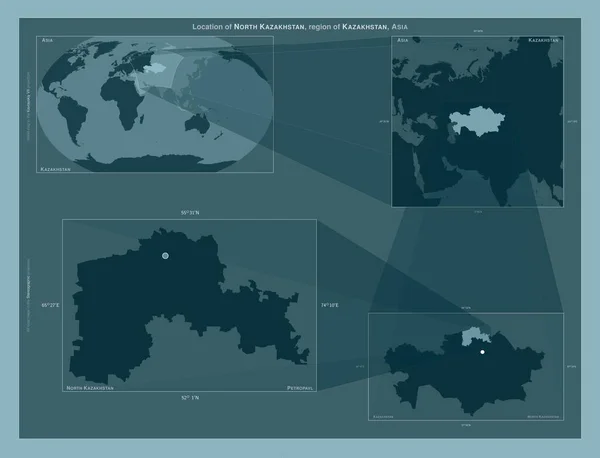 Severní Kazachstán Oblast Kazachstánu Diagram Znázorňující Umístění Oblasti Větších Mapách — Stock fotografie