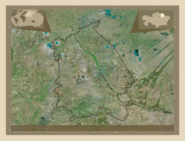 Pawłodar Region Kazachstanu Mapa Satelity Wysokiej Rozdzielczości Lokalizacje Dużych Miast — Zdjęcie stockowe