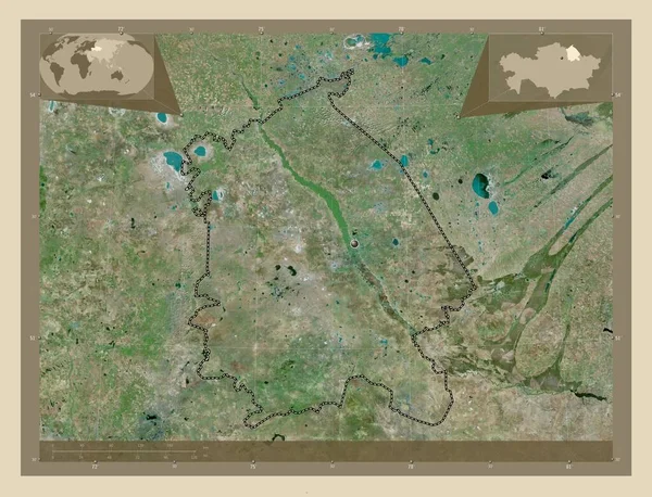 Pawłodar Region Kazachstanu Mapa Satelity Wysokiej Rozdzielczości Pomocnicze Mapy Położenia — Zdjęcie stockowe