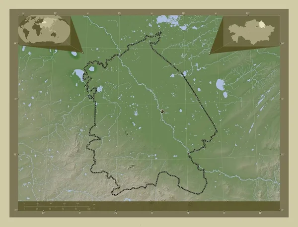 Pavlodar Regionen Kazakstan Höjd Karta Färgad Wiki Stil Med Sjöar — Stockfoto