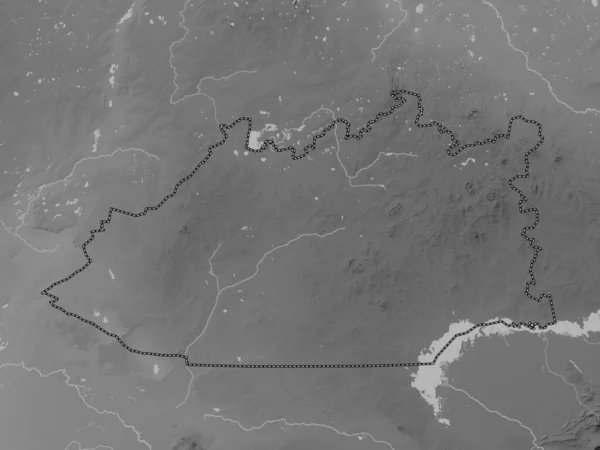 Qaraghandy Región Kazajstán Mapa Elevación Escala Grises Con Lagos Ríos — Foto de Stock