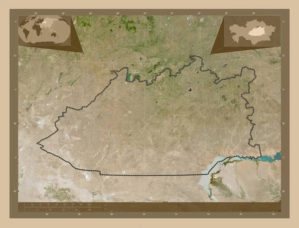 Qaraghandy Región Kazajstán Mapa Satelital Baja Resolución Mapas Ubicación Auxiliares —  Fotos de Stock