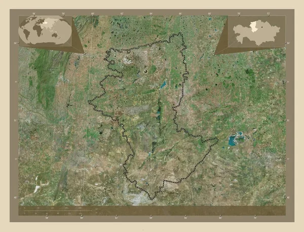 Qostanay Region Kazachstanu Mapa Satelity Wysokiej Rozdzielczości Pomocnicze Mapy Położenia — Zdjęcie stockowe