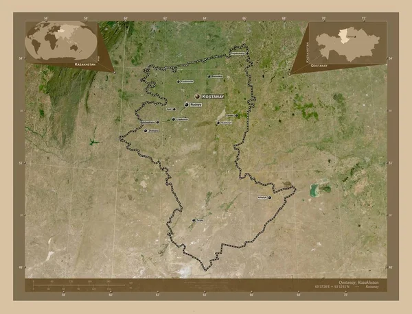 Qostanay Περιφέρεια Καζακστάν Δορυφορικός Χάρτης Χαμηλής Ανάλυσης Τοποθεσίες Και Ονόματα — Φωτογραφία Αρχείου