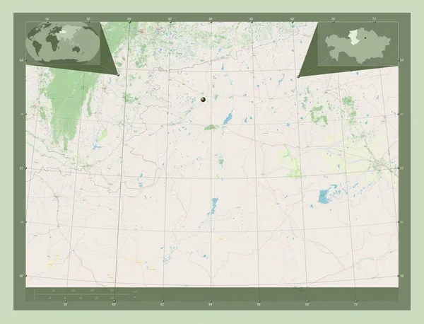 Qostanay Regio Kazachstan Open Plattegrond Hulplocatiekaarten Hoek — Stockfoto