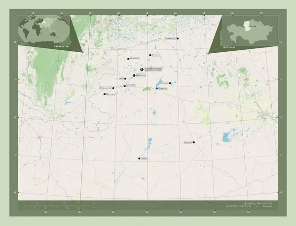 Qostanay Regio Kazachstan Open Plattegrond Locaties Namen Van Grote Steden — Stockfoto