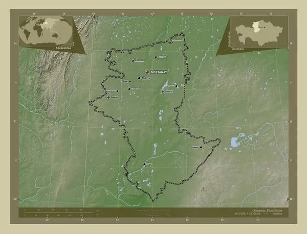 Qostanay Région Kazakhstan Carte Altitude Colorée Dans Style Wiki Avec — Photo