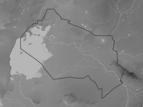 Qyzylorda Región Kazajstán Mapa Elevación Escala Grises Con Lagos Ríos —  Fotos de Stock