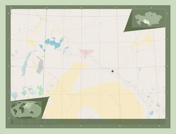 Кизилорда Район Казахстану Відкрита Карта Вулиць Кутові Допоміжні Карти Місцезнаходження — стокове фото